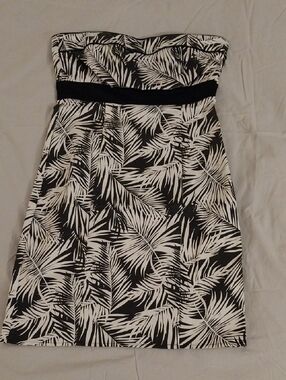 Strapless Black and White Palm-Print Dress